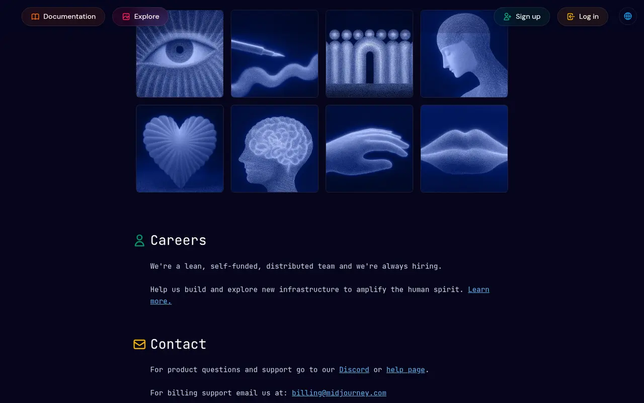 Screenshot of Midjourney's public home page, scrolled further down