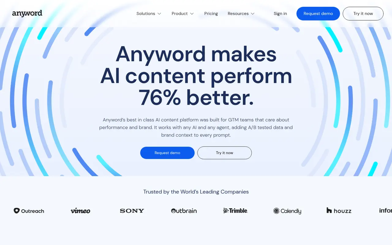 Screenshot of Anyword's public home page