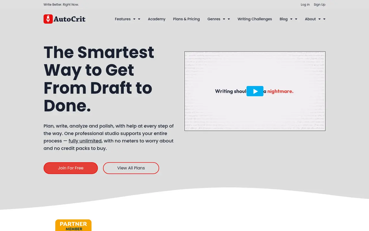 Screenshot of AutoCrit's public home page
