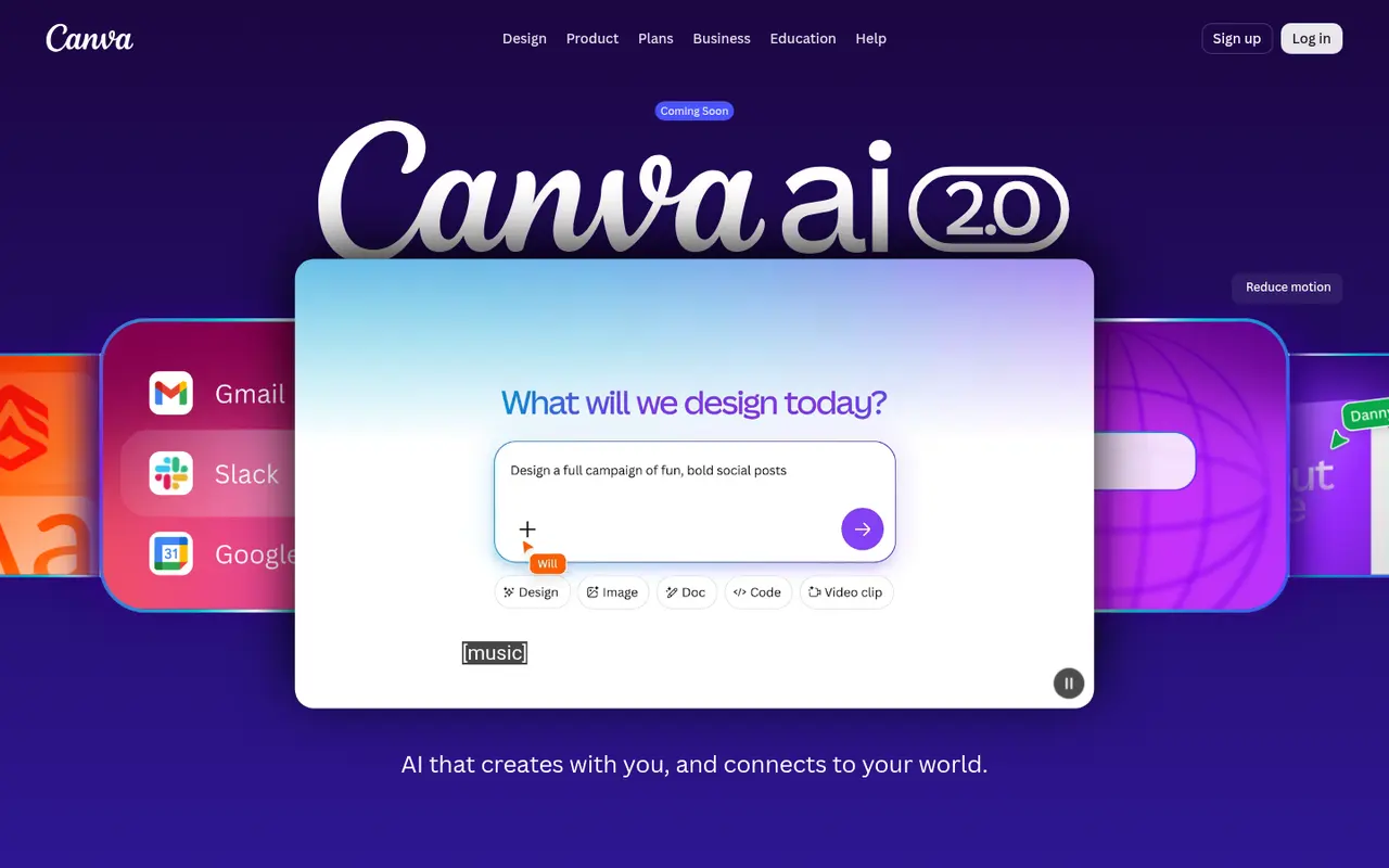 Screenshot of Canva Magic Studio's public home page