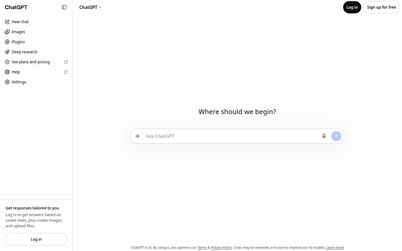 Screenshot of ChatGPT's public home page