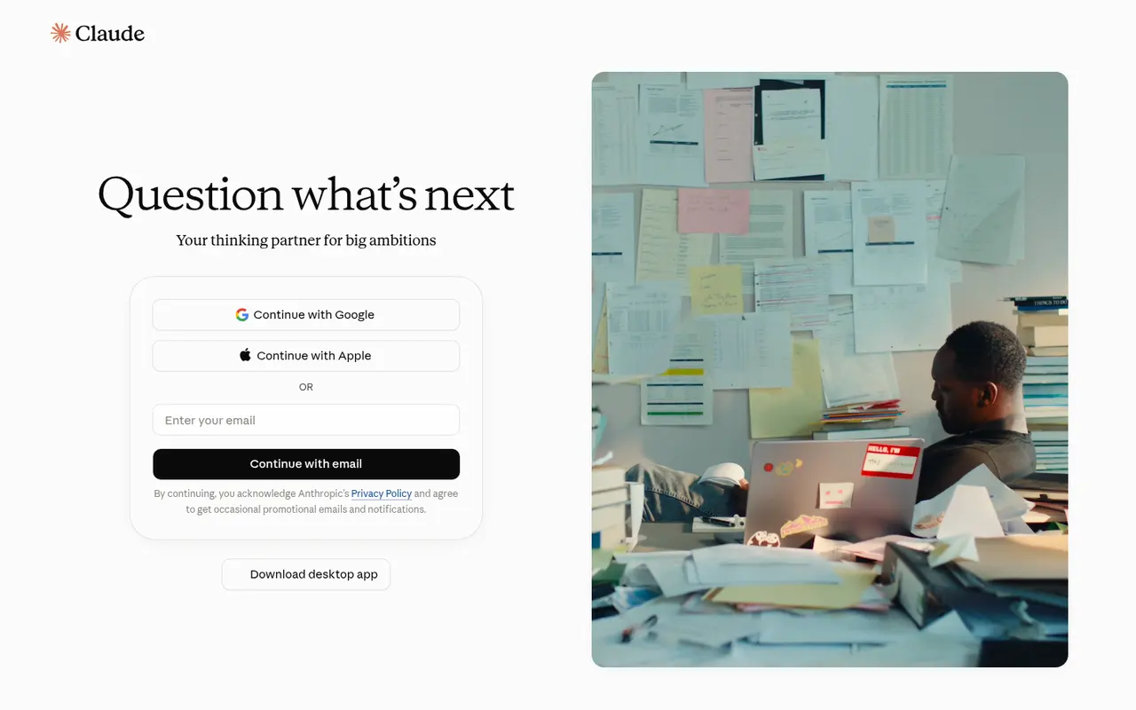 Screenshot of Claude's public home page