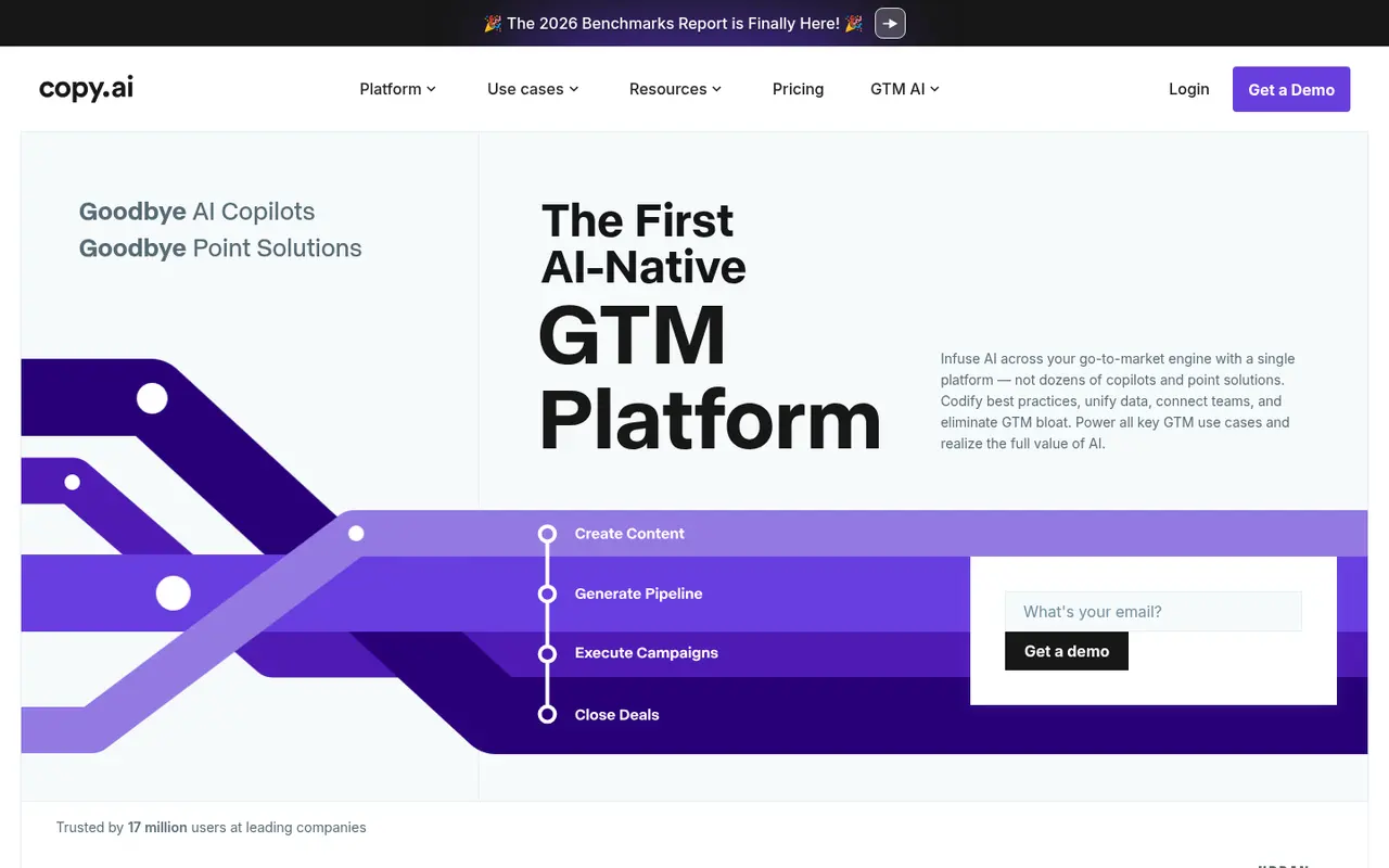 Screenshot of Copy.ai's public home page