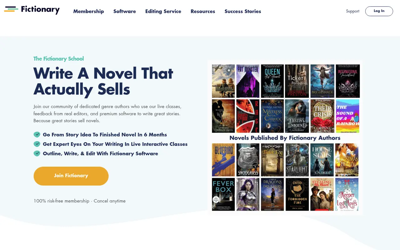Screenshot of Fictionary's public home page