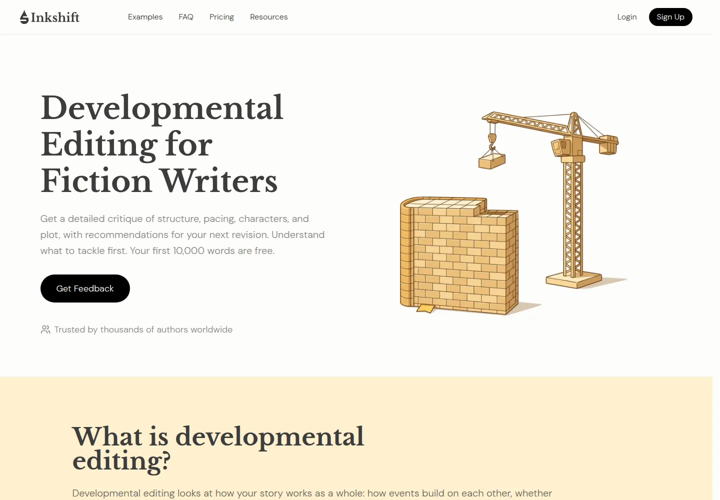 Inkshift developmental editing page for fiction writers