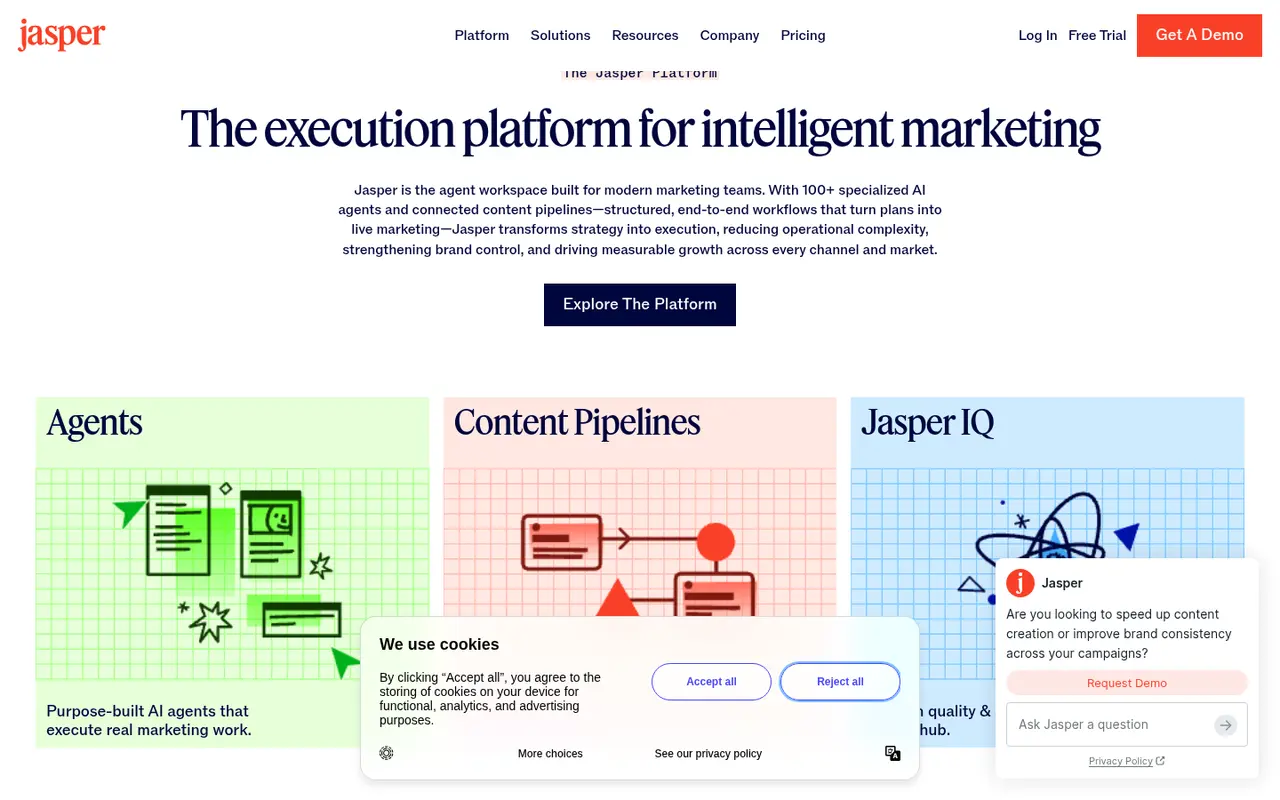 Screenshot of Jasper's public home page, scrolled further down