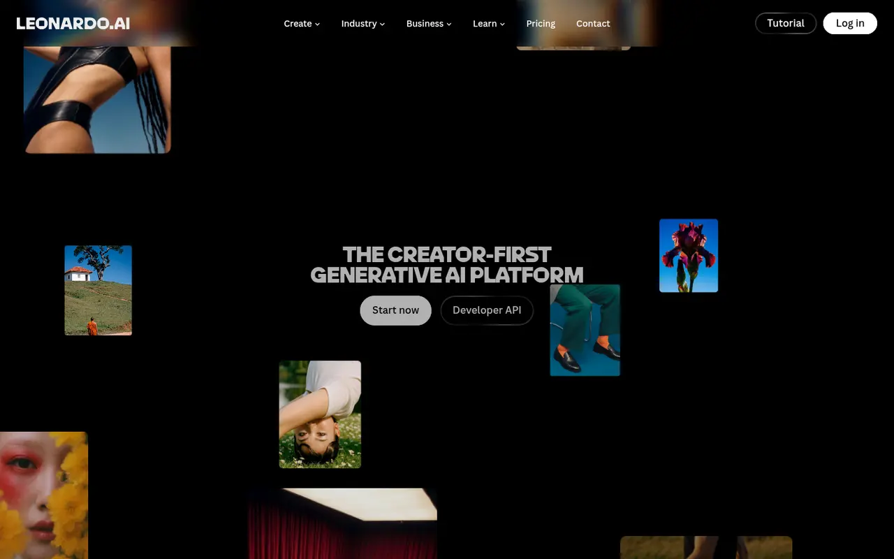 Screenshot of Leonardo.Ai's public home page, scrolled further down