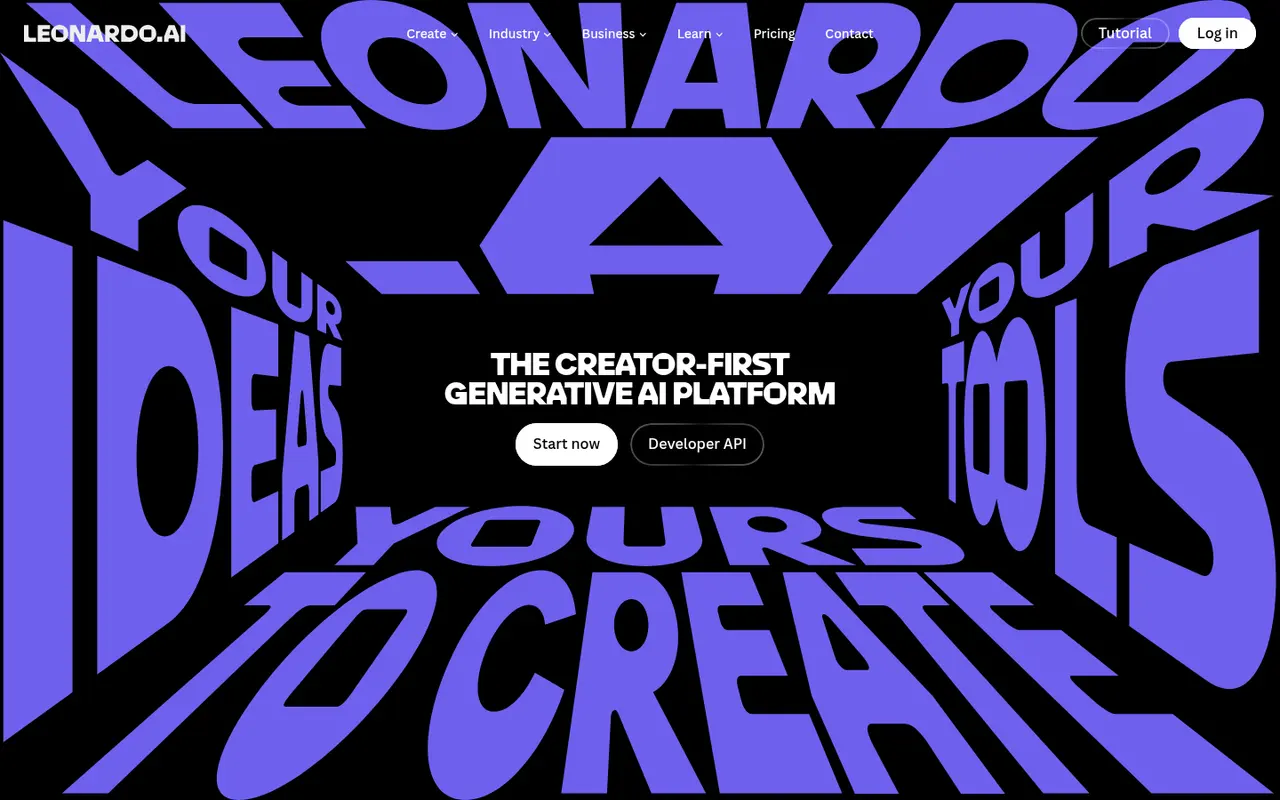 Screenshot of Leonardo.Ai's public home page