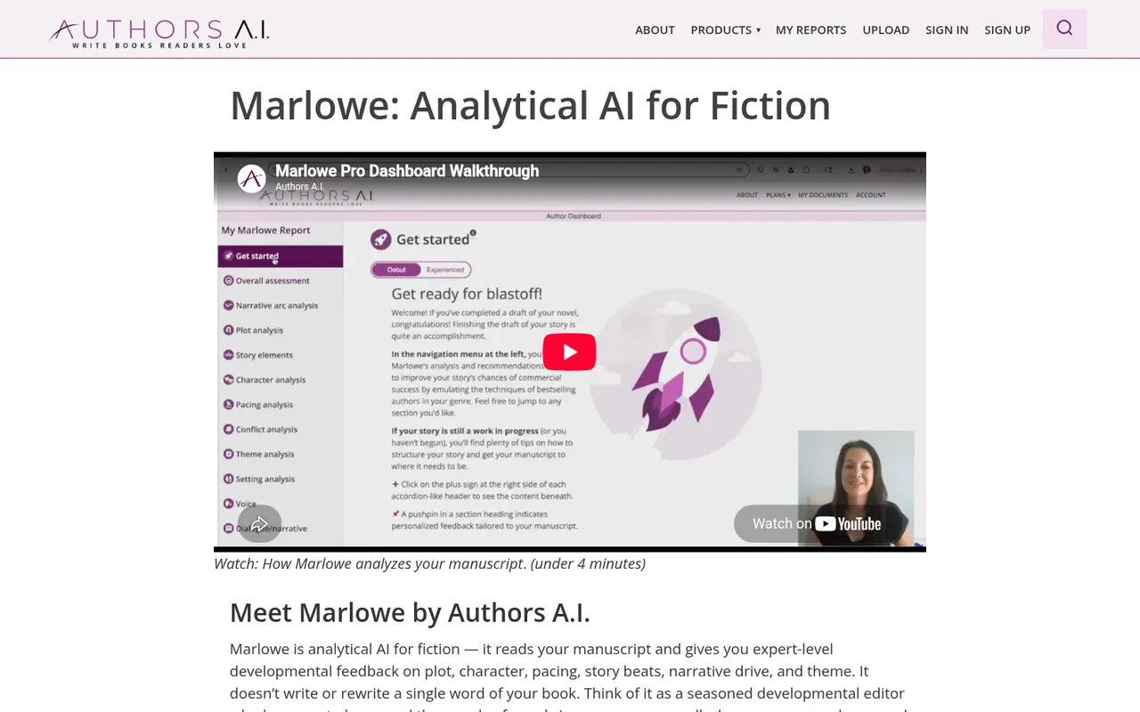 Screenshot of Marlowe's public home page