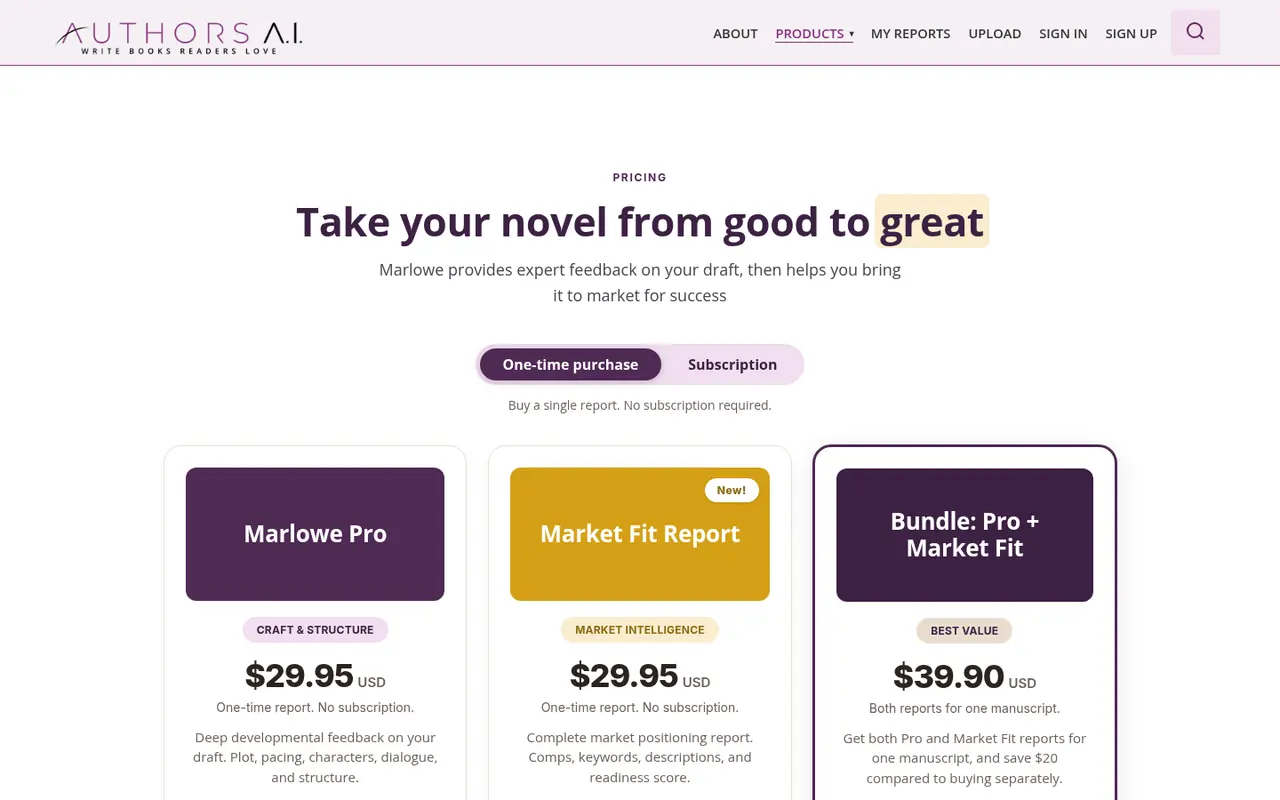 Screenshot of Marlowe's public pricing page