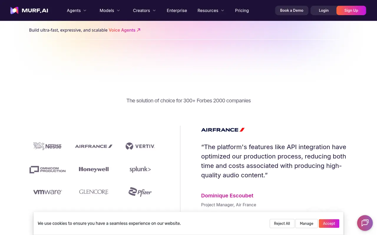 Screenshot of Murf's public home page, scrolled further down
