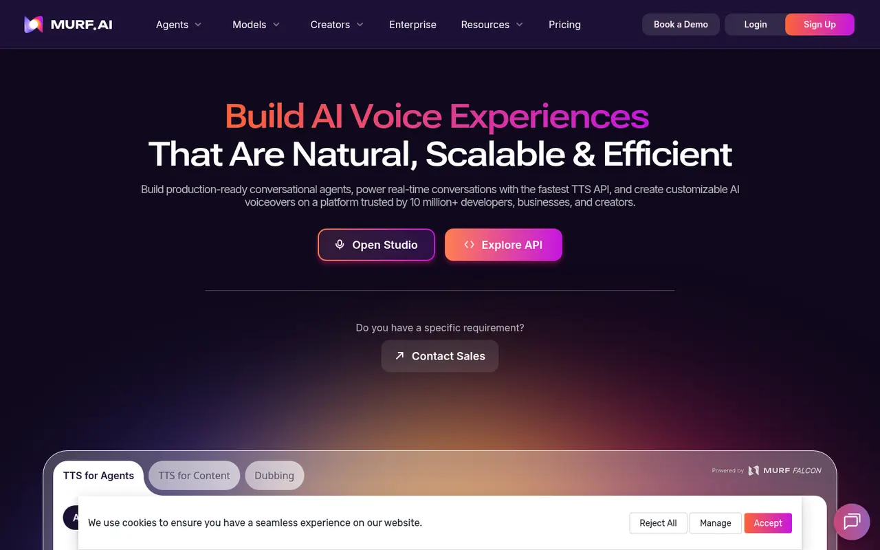 Screenshot of Murf's public home page