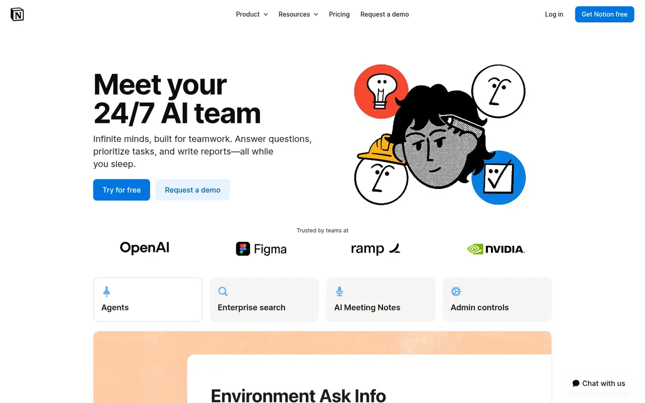 Screenshot of Notion AI's public home page