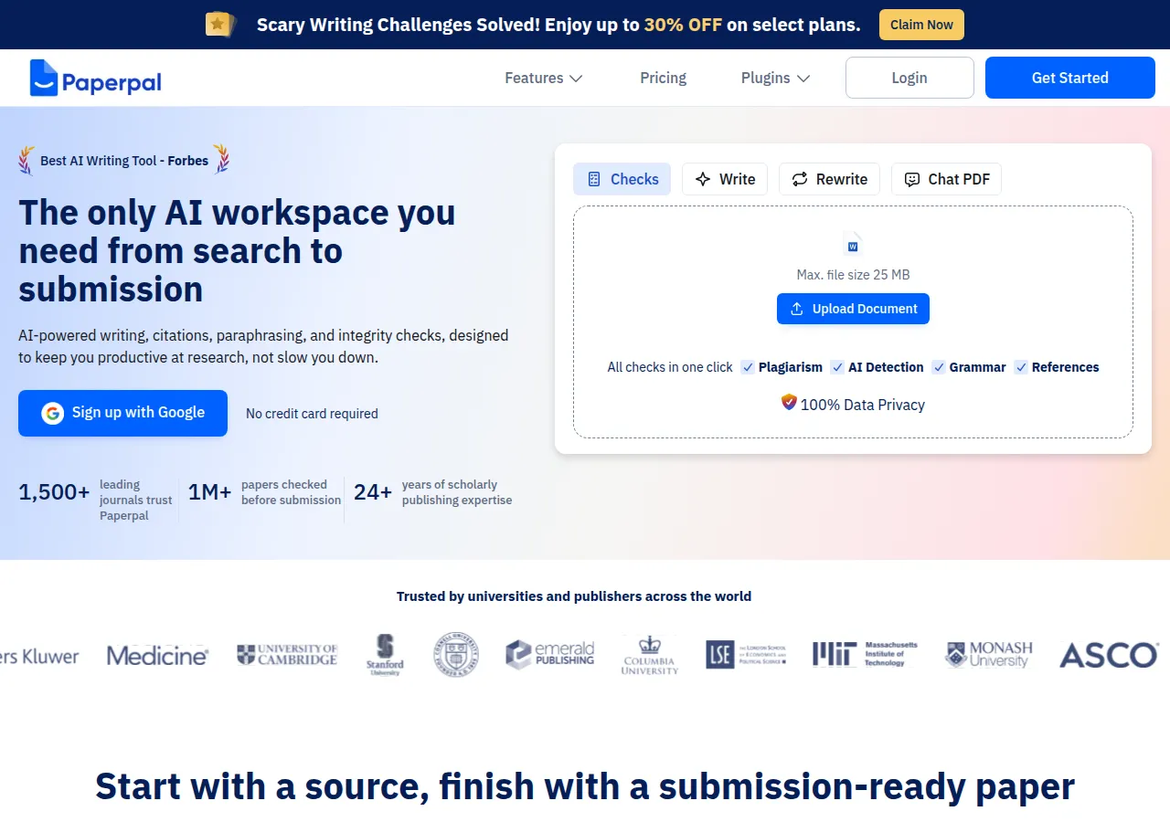 Screenshot of Paperpal's public home page