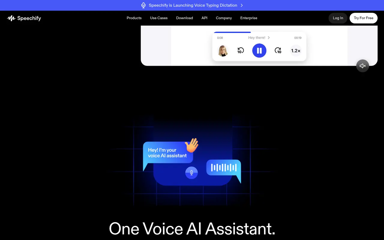 Screenshot of Speechify's public home page, scrolled further down