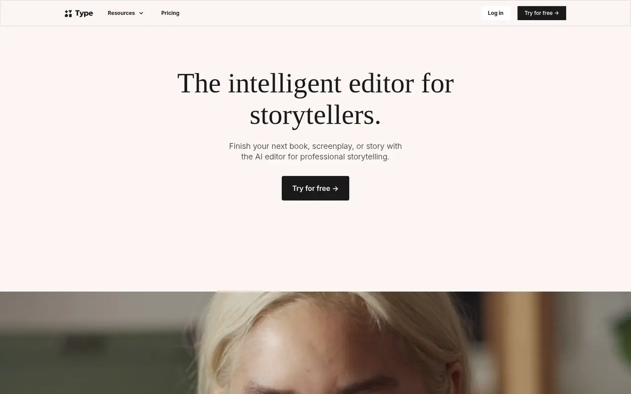 Screenshot of Type.ai's public home page