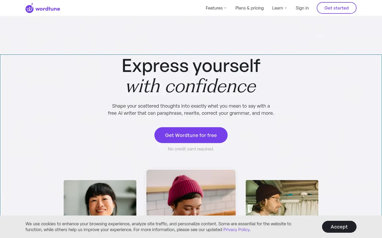 Screenshot of Wordtune's public home page